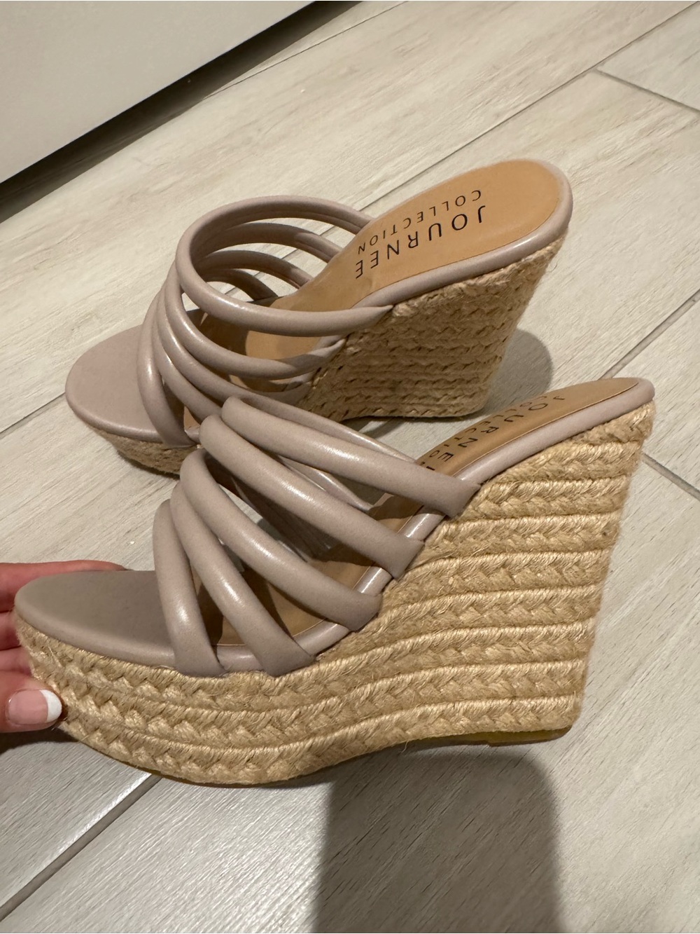 Journee Collection Light Taupe Multi-Strap Espadrille Wedge - Picture 5 of 6